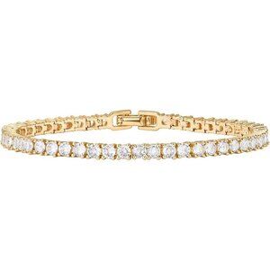 14K Gold Plated Cubic Zirconia Tennis Bracelet for Women - Size 6.5-7.5"